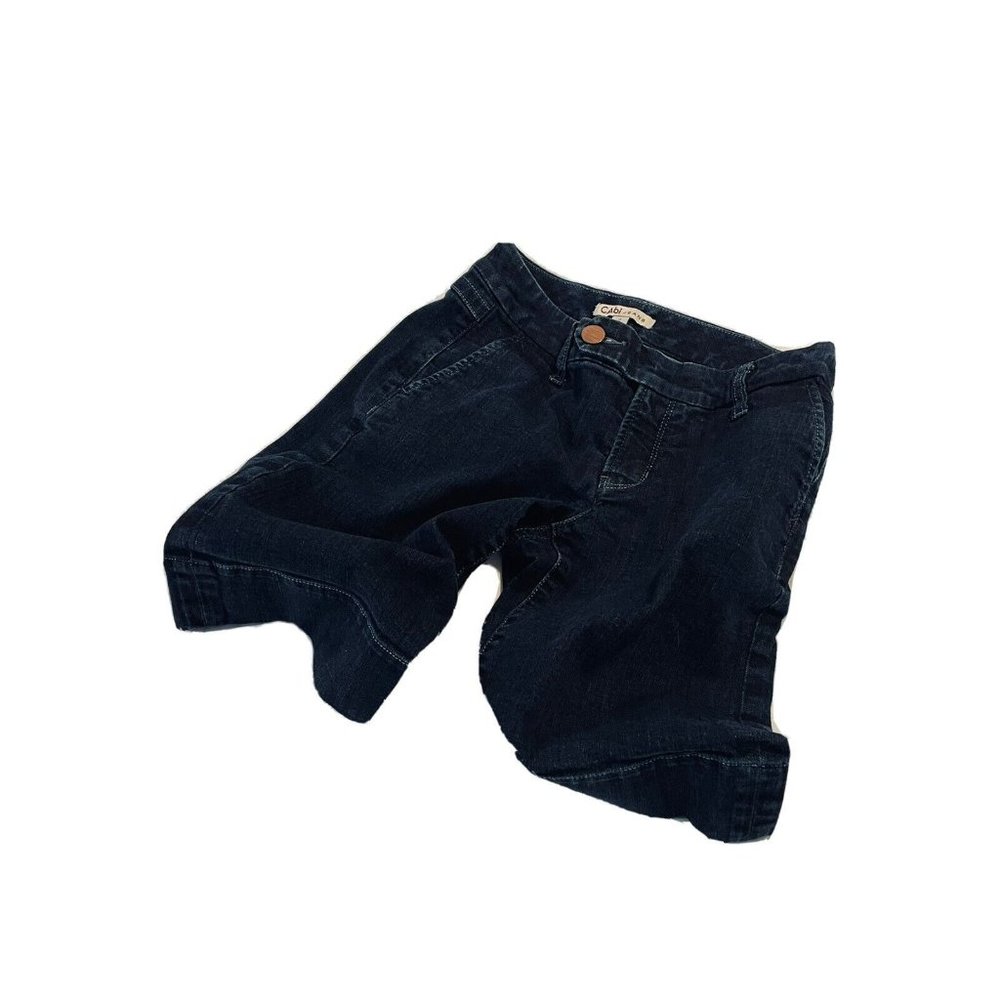 Csbi Jean Bermuda Shorts Women Size 2 Stretch Thick Denim Dark Blue Low Rise